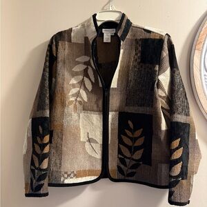 Coldwater Creek Women's Multicolor Leaf Pattern Jacket